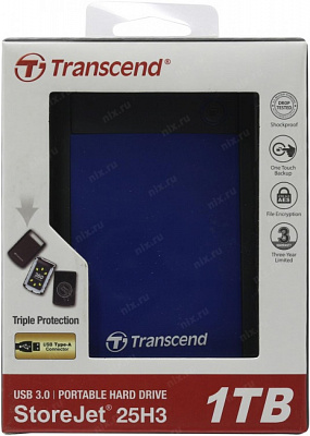 Накопитель TRANSCEND StoreJet 25H3 TS1TSJ25H3B USB3.0 Portable 2.5" HDD 1Tb EXT (RTL)