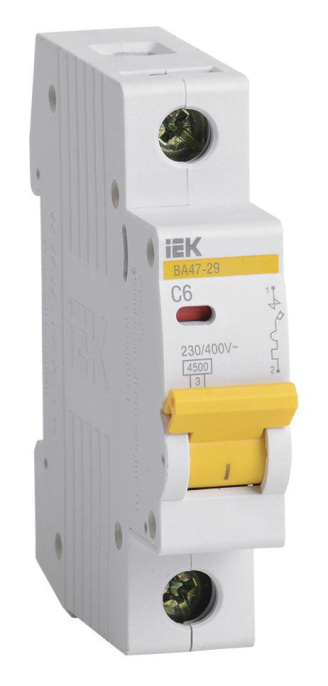 Выключатель автоматический IEK MVA20-1-006-C ВА47-29 6A тип C 4.5kA 1П 230/400В 1мод белый упак.:1шт