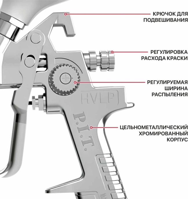 Пневматический краскопульт P.I.T. PSG600-A 43PSI, сопло 1.4 мм, бак 0.6 л, краска 210 мл/мин, 240 л/мин