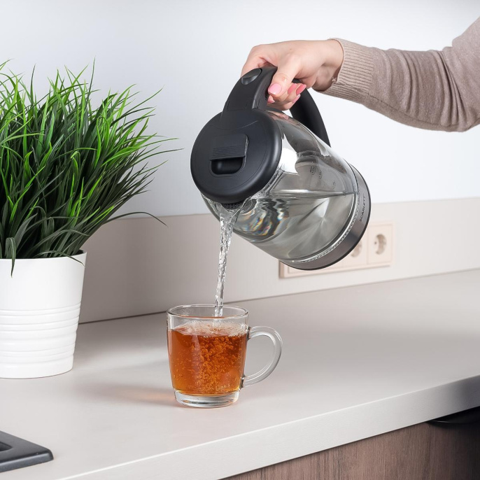 Чайник электрический Scarlett SC-EK27G10 1.7л. 1800Вт черный корпус: стекло/пластик