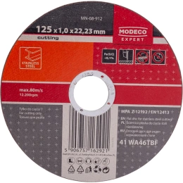 Диск для резки нержавеющей стали 125x1.0x22.23 мм, плоский MODECO MN-68-912
