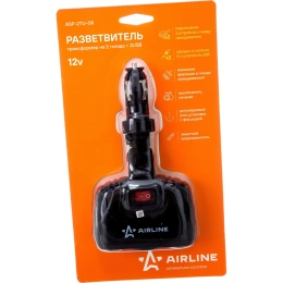Прикуриватель-разветвитель трансформер на 2 гнезда + 2USB Airline, штекер-фиксатор ASP-2TU-08