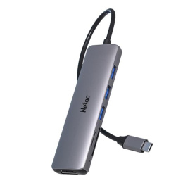 NETAC USB HUB Переходник Netac WF14 WF14GYCN USB Type-A 3.0 x 3, HDMI 4K@30Hz, SDXC, microSDXC, Серебристый