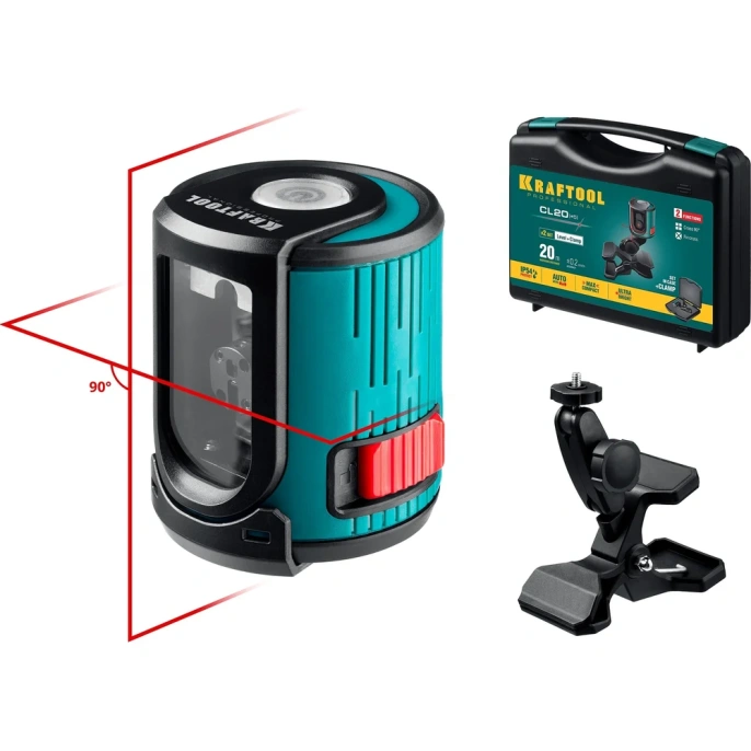 Лазерный нивелир KRAFTOOL CL 20 5 20 м, IP54, точность +/-0,2 мм/м, держатель, в кейcе 34700-5