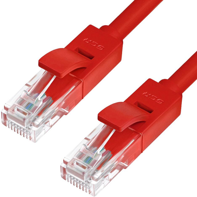 Greenconnect Патч-корд прямой 1.0m, UTP кат.5e, красный, позолоченные контакты, 24 AWG, литой, GCR-LNC04-1.0m, ethernet high speed 1 Гбит/с, RJ45, T568B