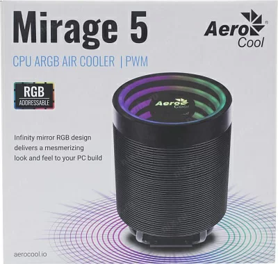 Охладитель Aerocool Mirage 5 ARGB PWM 4P (4пин 775/1155/2011/1200/2066/AM4-FM1 18-30дБ 1200-3000об/мин Al+т.трубки)