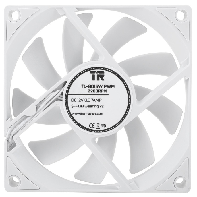 Вентилятор корпусный/ Case Cooler Thermalright TL-8015W 80x80x15mm, 4-pin PWM, 28.4CFM, 23.3dBA, 2200RPM, White