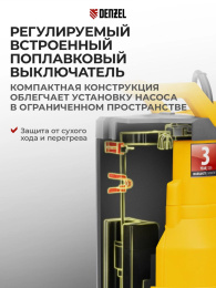 Насос дренажный Denzel DPХ950 950Вт 15500л/час центробежный (97227)