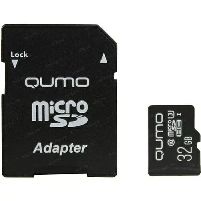 Карта памяти Qumo QM32GMICSDHC10U3 microSDHC 32Gb Class10 UHS-I U1 + microSD-->SD Adapter