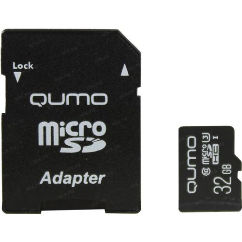Micro SecureDigital 32Gb QUMO QM32GMICSDHC10U3 {MicroSDHC Class 10 UHS-I U3, SD adapter}