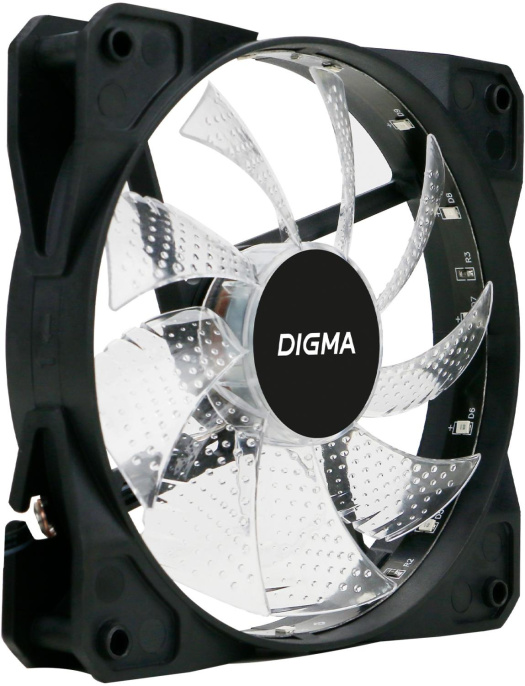 Вентилятор Digma DFAN-FRGB2 120мм, 3-pin, от БП:4-pin (Molex), 1200об/мин, 23 дБ, RGB, черный, Ret