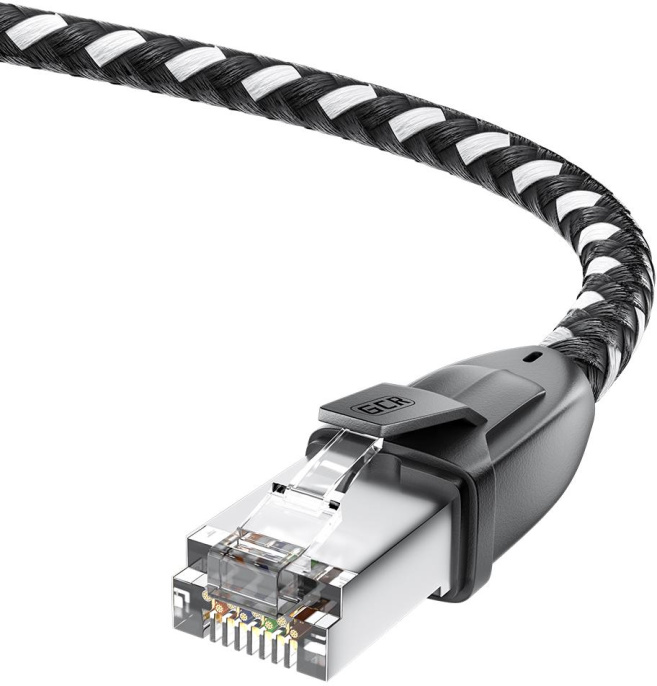 GCR Патч-корд PROF прямой 3.0m, UTP медь кат.6, STRONG черно-белый нейлон, ethernet high speed 10 Гбит/с, T568B, GCR-52778