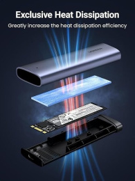 Бокс внешний для жесткого диска UGREEN CM767 35267 M.2NVME Hard Drive Enclosure 10Gbps с кабелем USB-C-USB-C. Цвет: серый