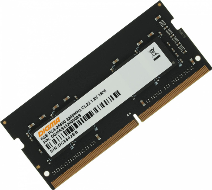 Память DDR4 8GB 3200MHz Digma DGMAS43200008S RTL PC4-25600 CL22 SO-DIMM 260-pin 1.2В single rank Ret