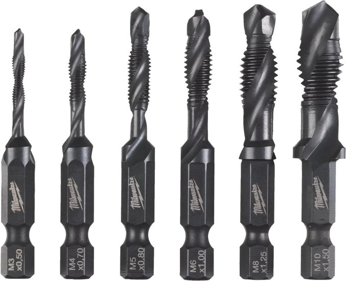 Набор сверл Milwaukee 4932498267 6шт комбинированные сверла, приемник: шестигранник 1/4", тип резьбы: метрическая ISO-резьба DIN 13, размер винта: М3, М4, М5, М6, М8, М10, подходит для сверления отверстий в пластике, листовой стали и нелегированных матер