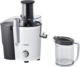 Соковыжималка Bosch MES25A0 универсальная, центробежная мощность: 700Вт, диаметр отверстия для загрузки: 73мм, контейнер для сока, прямая подача сока, объем емкости для сока: 1.25л, белый, черный
