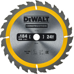 Диск пильный DeWalt DT1939-QZ диаметр диска: 184мм, диаметр посадочного отверстия: 16мм, число оборотов: 7000об/мин, толщина диска: 1.2мм, ширина пропила под углом 90°: 1.8мм, материал обработки: дерево, композитный материал, пластик, материал изготовлен