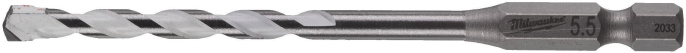 Сверло Milwaukee 5.5x100 мм HEX (4932471094) (для использования с ударными шуруповертами и всеми типами инструментов с трехкулачковым патроном, позволяет сверлить бетон, кирпич, черепицу, газобетонные блоки, тонкий металл, алюминий, керамическую плитку от
