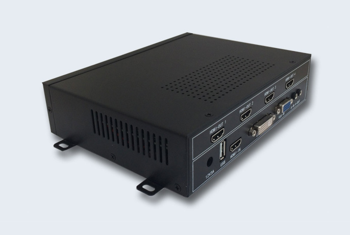 TNTV/TNT MMS-0104WPBH Контроллер видеостены, 3 входных порта: VGA/DVI/HDMI, 4 выходных порта HDMI, макс. разрешение 1920х1080;де-эмбеддер звука;зеркальный поворот изображения,;пульт ДУ