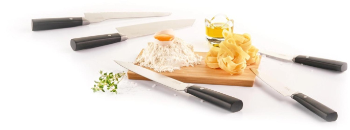 Нож кухонный Rondell Spata RD-1135, для хлеба, 200мм, заточка серрейтор, стальной, черный