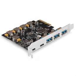 Контроллер ExeGate EXE-313-3A2C 10Gbps (PCI-E x4 v3.0, USB3.2 Gen2 3xType-A + 2xType-C ext., SuperSpeed+ скорость до 10 Гбит/с, ASMedia Chipset ASM3142) EX298301RUS