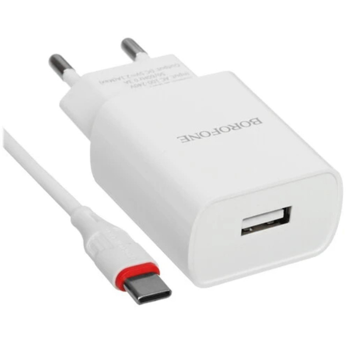 BOROFONE BA20A/ Сетевое ЗУ + Кабель Type-C 1m/ 1 USB/ Выход: 10.5W/ White