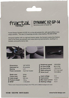 Вентилятор Fractal Design FD-FAN-DYN-X2-GP14-WT DYNAMIC X2 GP-14 (3пин 140x140x25mm 18.9дБ 1000об/мин)