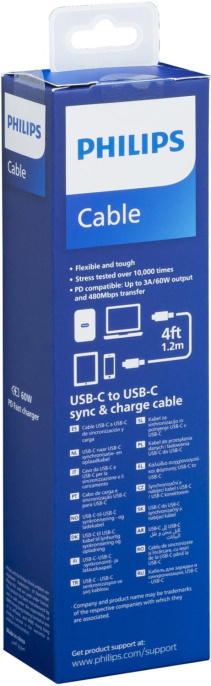Кабель Philips DLC5533 USB Type-C m -USB Type-C m 1.2м черный коробка упак.:1шт