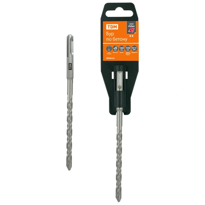 Бур по бетону Рубин 6×160×100 мм, SDS-Plus, 2 резца TDM ELECTRIC SQ1094-0102