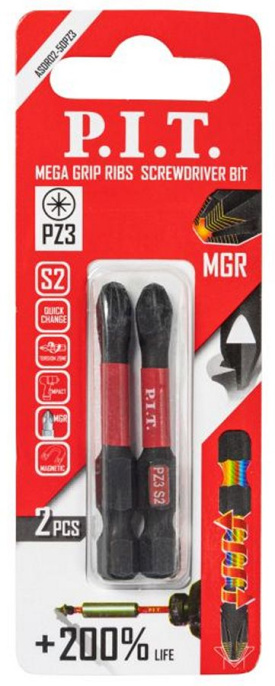 Бита P.I.T. ASDR02-50PZ3 ударная магнитная PZ3x50 мм, MGR, IMPACT, торсионная зона, 2 шт