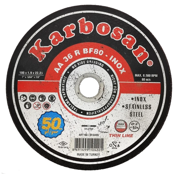 Диск отрезной по нержавеющей стали 180х1.9х22 мм INOX Karbosan KAR-910420