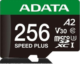 Карта памяти ADATA microSDXC UHS-I U3 A-Data Speed Plus 256 ГБ, 180 МБ/с, Class 10, UD256GUI3V30A2SP-RA1, 1 шт., переходник SD