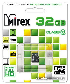 Карта памяти Mirex microSDHC (Class 10) 32GB (13612-MC10SD32) 32 ГБ, класс 10, чтение: 22.5 МБ/с, запись: 10 МБ/с