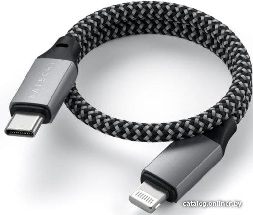 Кабель Satechi USB-C to Lightning MFI Cable. Длина кабеля: 25 см. Цвет: серый космос. (ST-TCL10M)