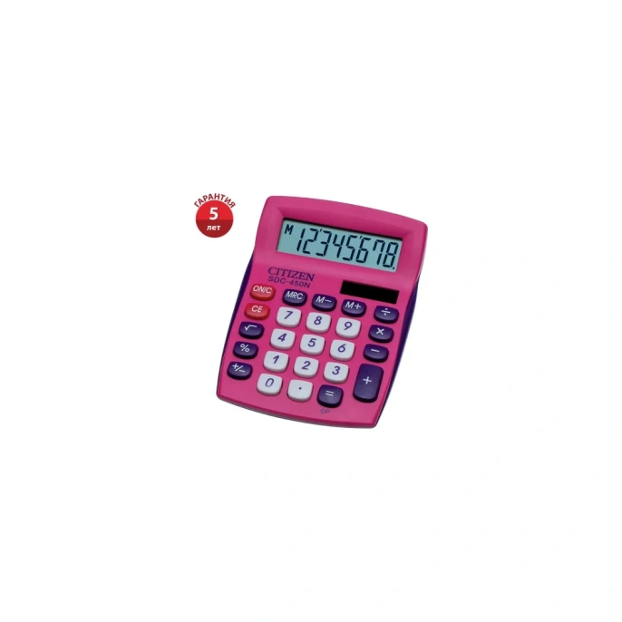 Настольный калькулятор Citizen 8 разрядов, двойное питание, розовый SDC-450NPKCFS