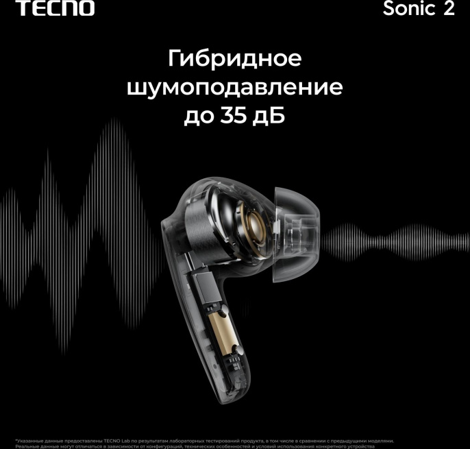 Наушники TECNO Sonic 2 SC02, Bluetooth, внутриканальные, белый [sc02 white]