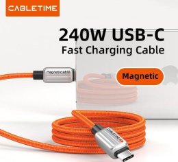 Магнитный кабель USB-C CABLETIME CU08H (CT-CM240-MZB1) 1 м, 480 Мбит/с, 5А/48В, 240Вт, PD 3.1, черный, для быстрого заряда смартфонов и ноутбуков