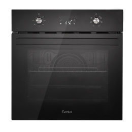 Электрический духовой шкаф Evelux Электрический духовой шкаф, 60 см, объем 65 л, механическое + сенсорное управление, LED дисплей, таймер, конвекция, 7 режимов, гриль, защита при перегреве, защита от детей, 2 стекла в дверце, цвет черный