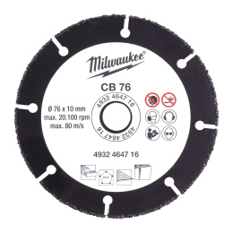 Диск карбидный Milwaukee 76мм (4932464716) (для циркулярных пил, для дерева, пластика и гипсокартона, внешний диаметр: 76мм, высота сегмента: 10мм, ширина: 2.6мм)