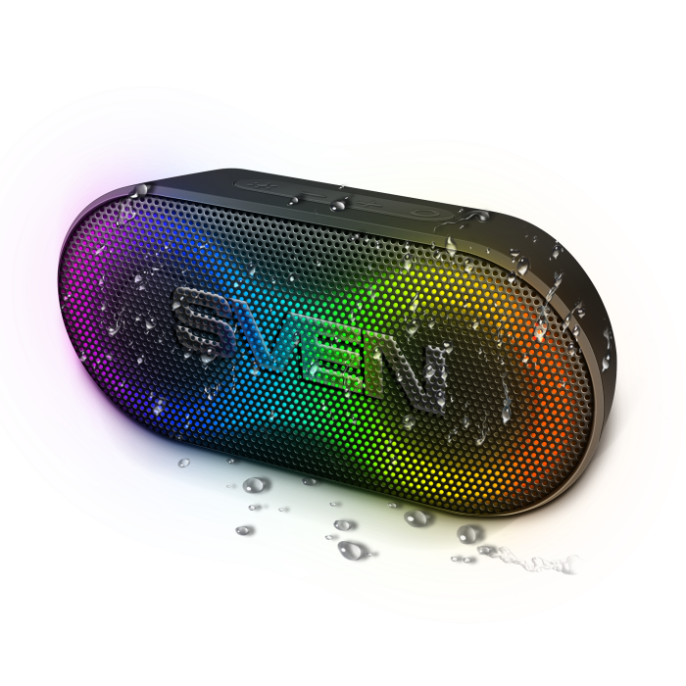 Портативная акустическая система SVEN PS-99, черный 10 Вт, Waterproof IPx5 , TWS, Bluetooth, 1800мА*ч SV-022389