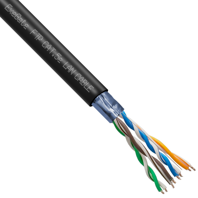 Кабель ExeGate FUTP4-C5e-CCA-S24-OUT-PE-BK-305 FTP 4 пары кат.5e CCA, 0.5мм (24AWG), экран, внешн., без троса, 305м, черн., PE EX300622RUS
