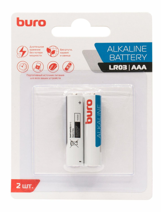 AAA Батарейка Buro Alkaline LR03,  2 шт.