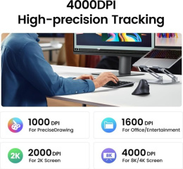 Беспроводная компьютерная мышь вертикальная UGREEN MU008 25444 Wireless Vertical Mouse 2.4 GHz&BT. Цвет: черный (25444_)