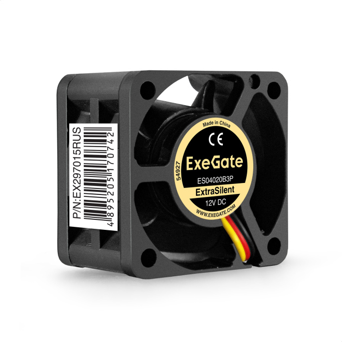 Вентилятор 12В DC ExeGate ExtraSilent ES04020B3P (40x40x20 мм, 2-Ball (двойной шарикоподшипник),3pin, 5500RPM, 24dBA) EX297015RUS