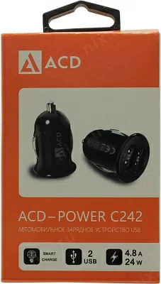 ACD ACD-C242-X1B Автомобильное зарядное уст-во USB (Вх. DC12-24V Вых. DC5V 24W 2xUSB)