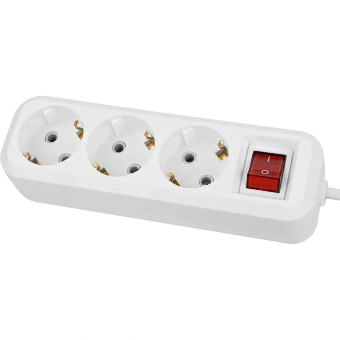 Удлинитель сетевой TDM ELECTRIC с выключателем, 3 розетки, 5 метров, с заземлением, ПВС 3х0,75 мм2 10А 250В, белый, SQ1303-1102