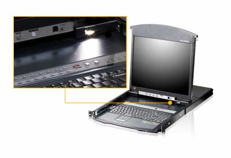 KVM консоль ATEN 17" 1-Local/Remote Share Access 16-Port Multi-Interface Cat 5 Dual Rail LCD KVM over IP switch KL1516AIM-AXA-RG