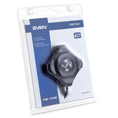 USB-концентратор SVEN HB-432, black (USB 2.0, 4 порта, кабель 0,5м, блистер)