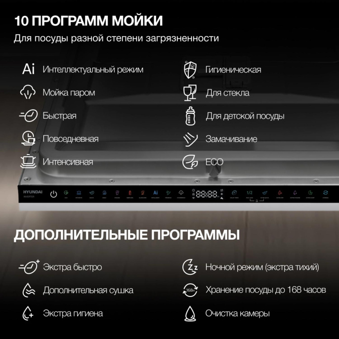 Посудомоечная машина встраив. Hyundai HBD 6105 2100Вт полноразмерная нержавеющая сталь инвертор