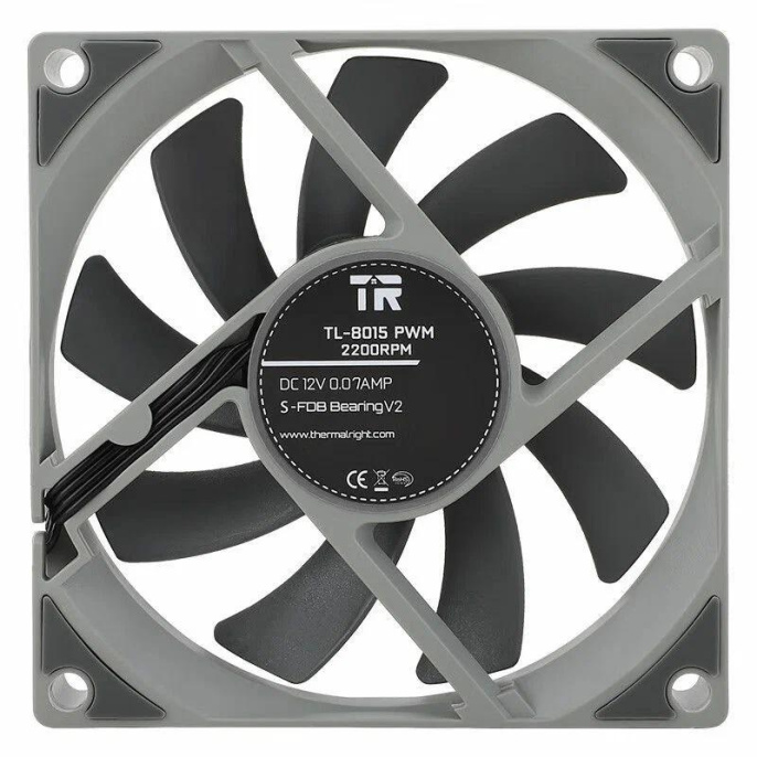 Вентилятор корпусный/ Case Cooler Thermalright TL-8015 80x80x15mm, 4-pin PWM, 28.4CFM, 23.3dBA, 2200RPM, Grey
